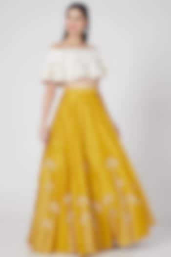 Mustard Embroidered Skirt Set by Salt and Spring