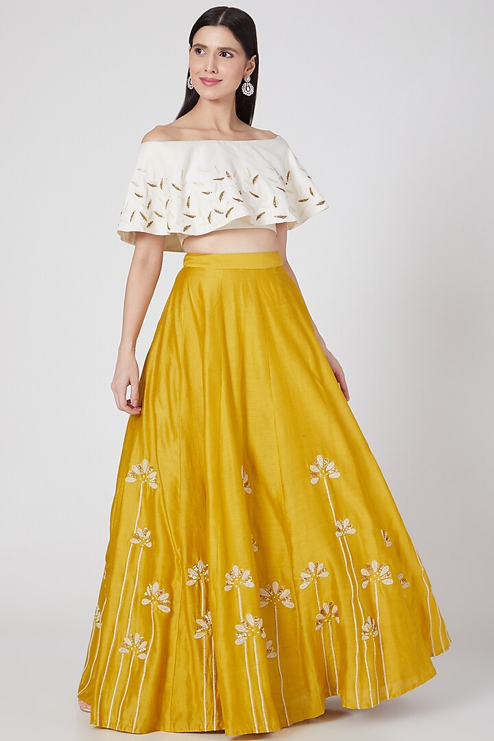 Mustard Embroidered Skirt Set by Salt and Spring