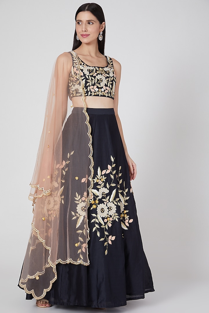 Midnight Blue Embroidered Lehenga Set Design by Salt and Spring at ...