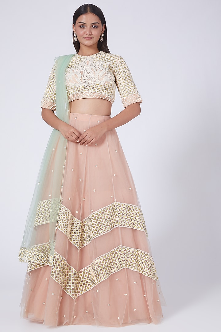 Blush Pink Embroidered Wedding Lehenga Set by Salt and Spring at Pernia's Pop Up Shop