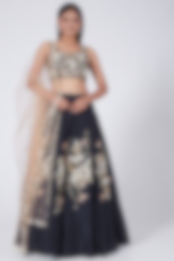 Midnight Blue Sequins Embroidered Wedding Lehenga Set by Salt and Spring at Pernia's Pop Up Shop