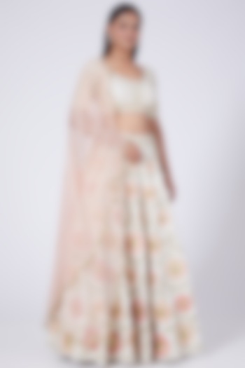 Off White Floral Embroidered Lehenga Set by Salt and Spring