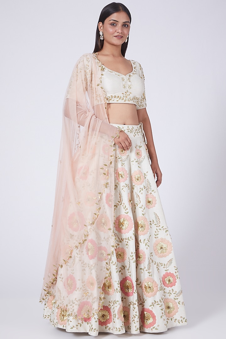 Off White Floral Embroidered Lehenga Set by Salt and Spring