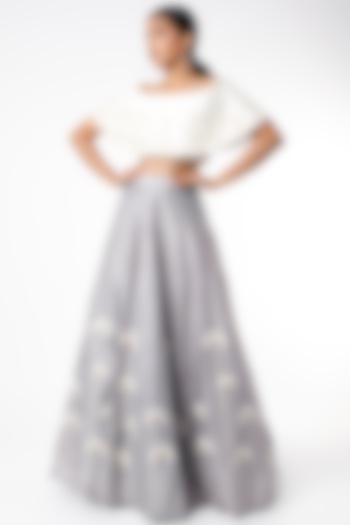 Powder Blue Floral & Sequins Embroidered Skirt Set by Salt and Spring