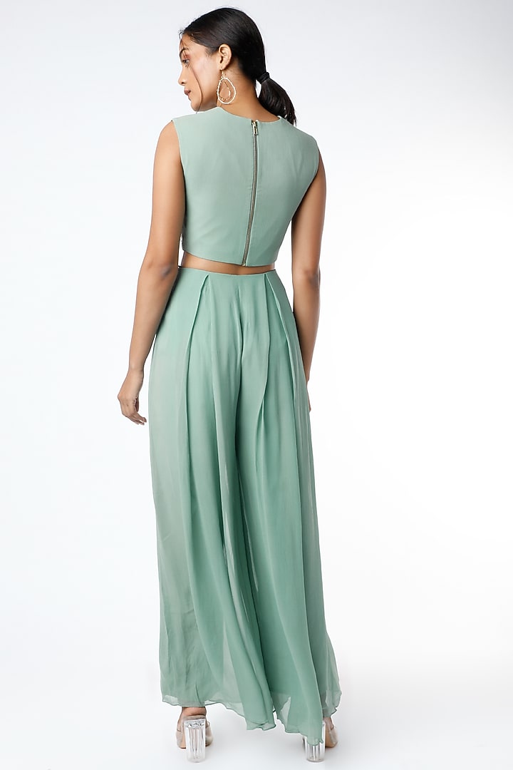 Mint Green Floral Embroidered Flared Pant Set by Salt and Spring at Pernia's Pop Up Shop