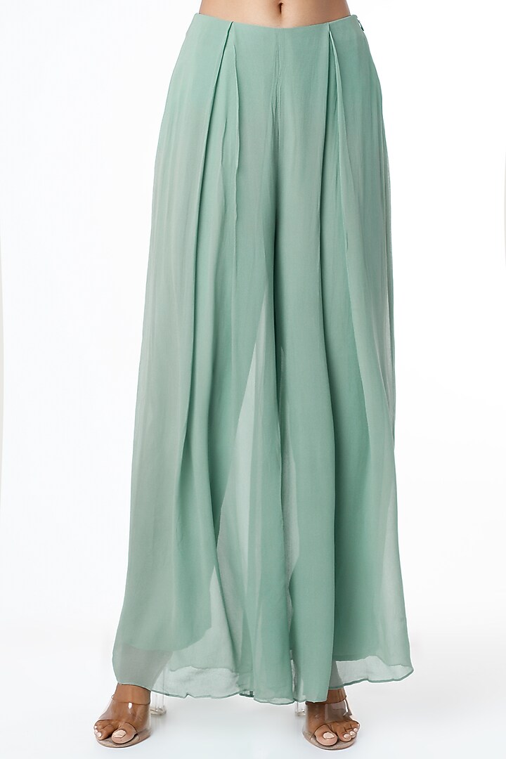 Mint Green Floral Embroidered Flared Pant Set by Salt and Spring at Pernia's Pop Up Shop