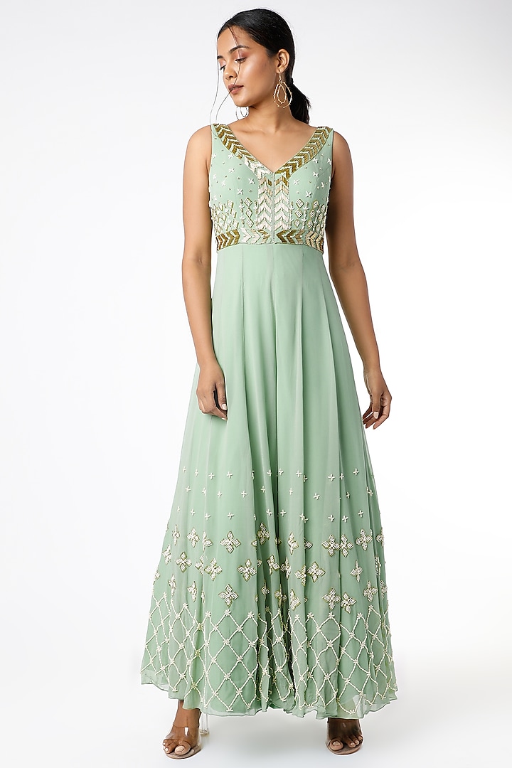 Mint Green Sequins Embroidered Jumpsuit by Salt and Spring