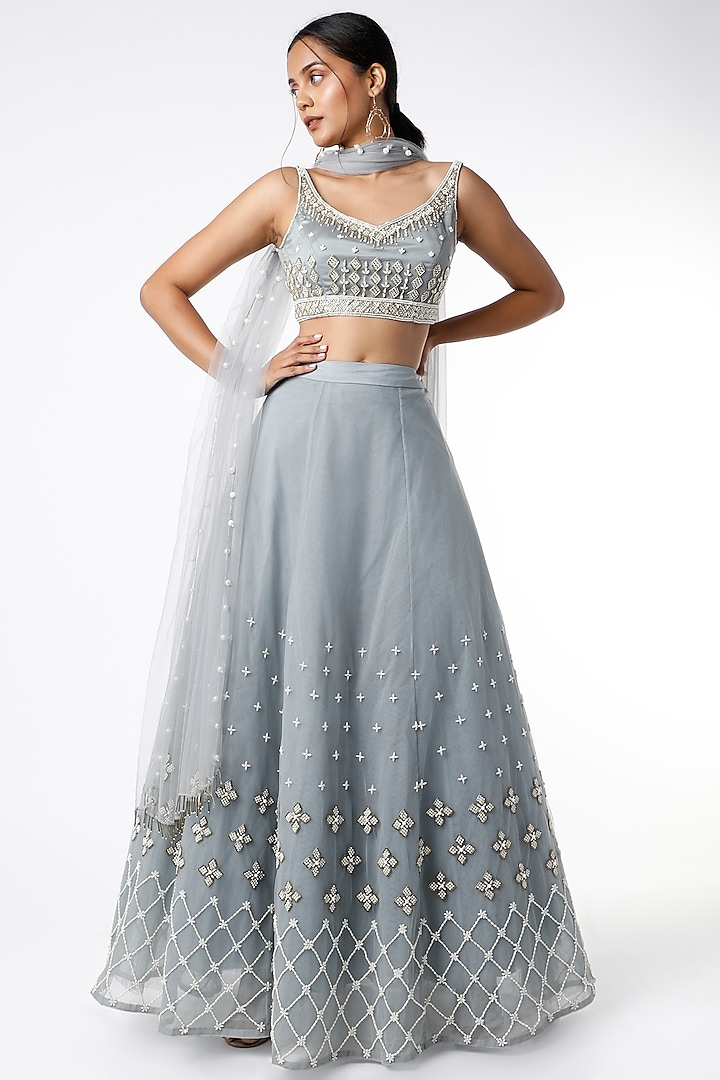 Powder Blue Sequins Embroidered Lehenga Set by Salt and Spring
