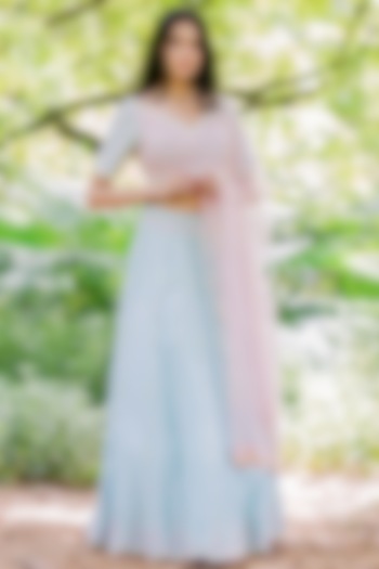 Frozen Mint Hand Embroidered Wedding Lehenga Set by Salt and Spring at Pernia's Pop Up Shop