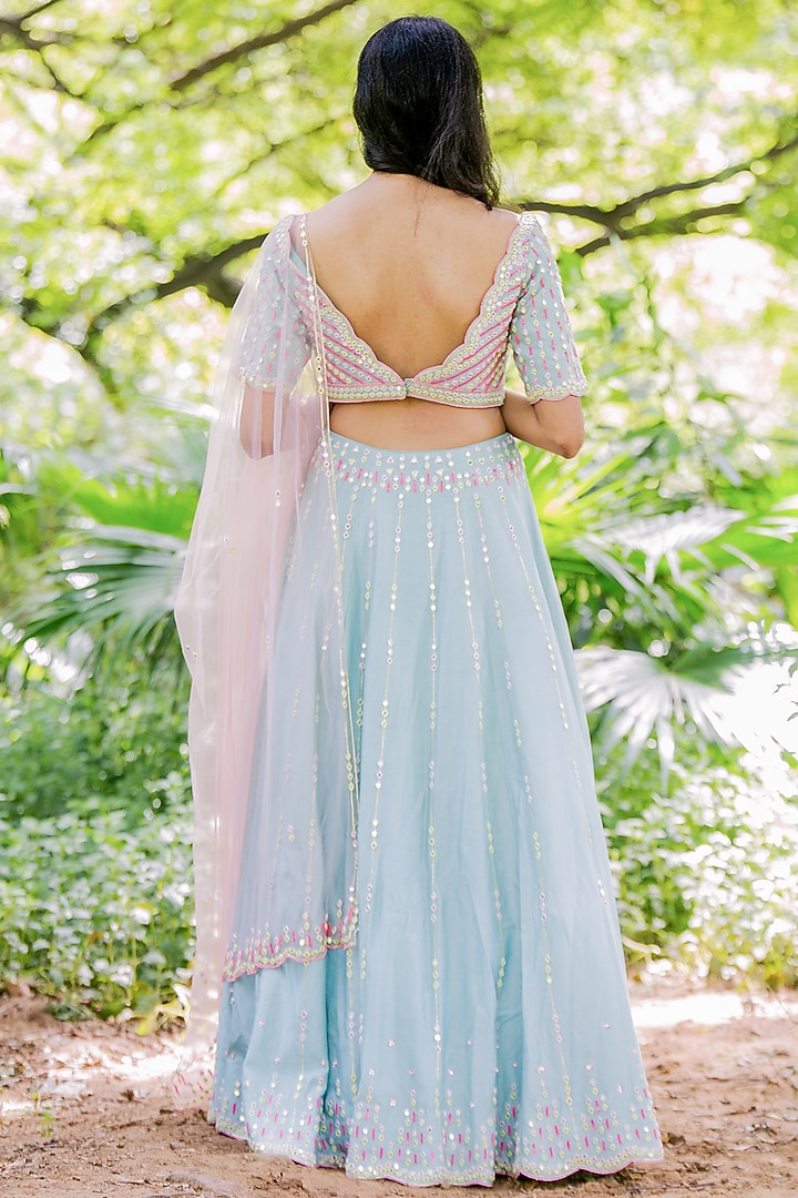Frozen Mint Hand Embroidered Wedding Lehenga Set by Salt and Spring at Pernia's Pop Up Shop