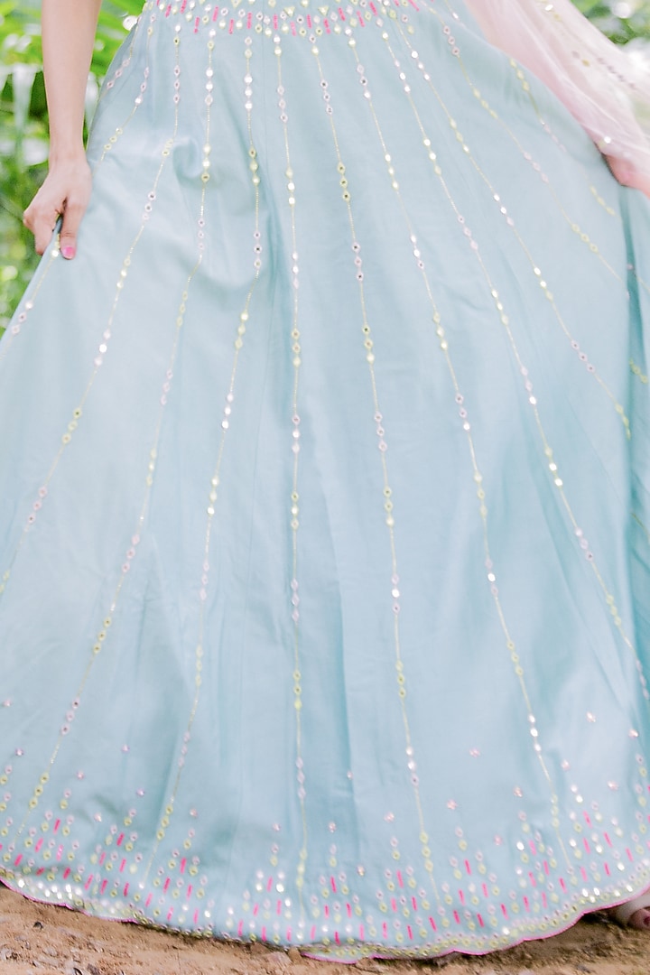 Frozen Mint Hand Embroidered Wedding Lehenga Set by Salt and Spring at Pernia's Pop Up Shop