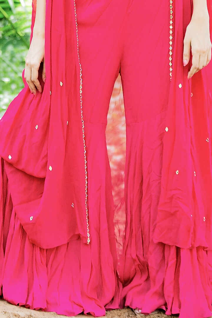 French Fuchsia Georgette Flared Party Wear Sharara Set by Salt and Spring at Pernia's Pop Up Shop