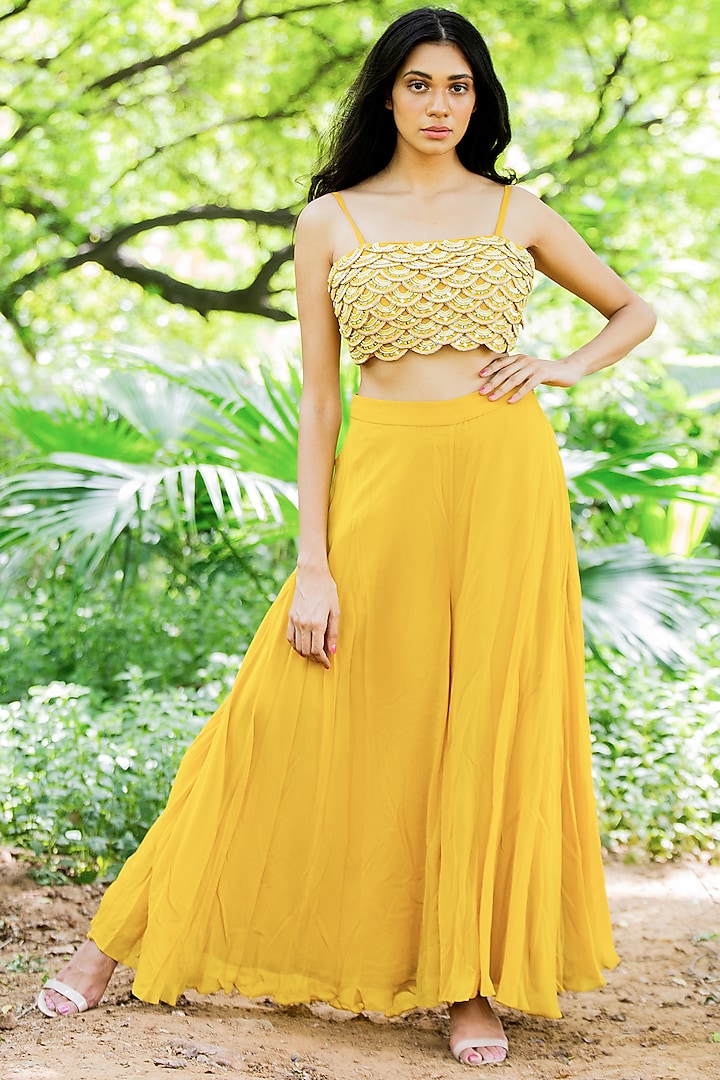 Citrus Yellow Georgette Sharara Set by Salt and Spring