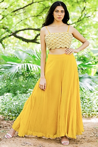 Citrus Yellow Georgette Sharara Set by Salt and Spring