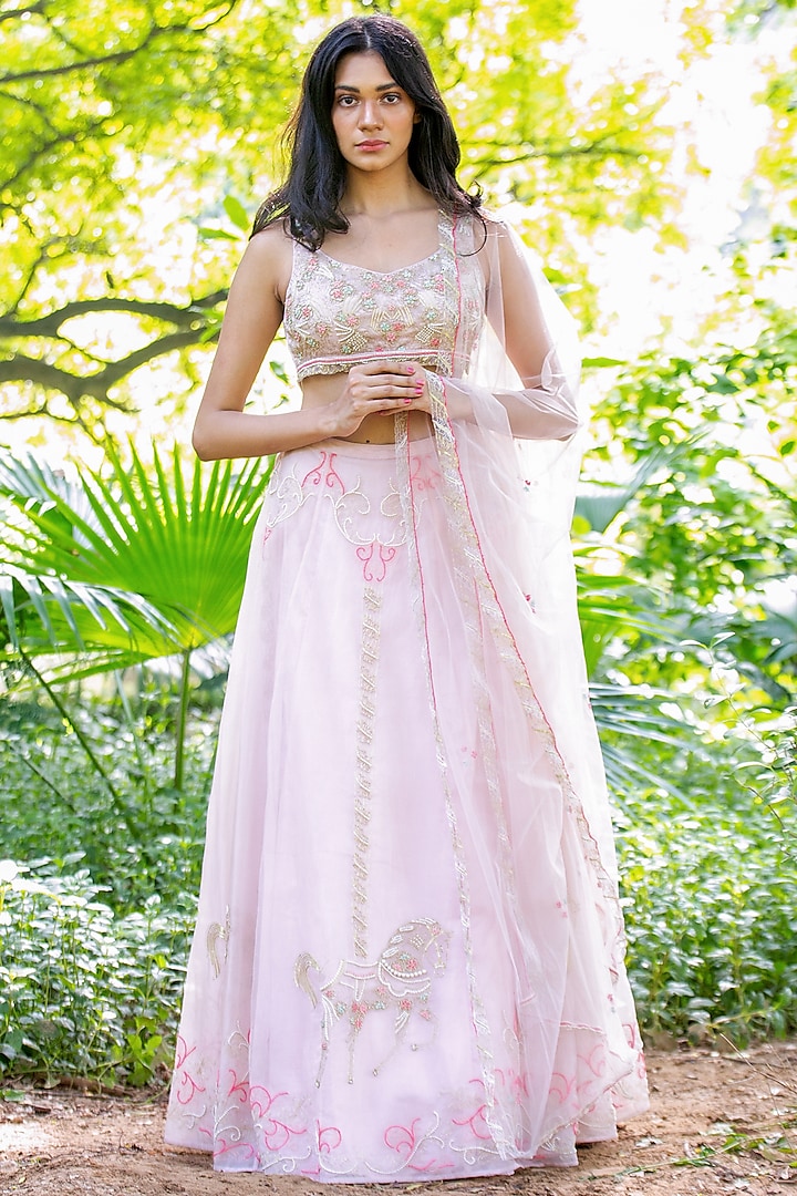Pale Pink Embroidered Lehenga Set by Salt and Spring
