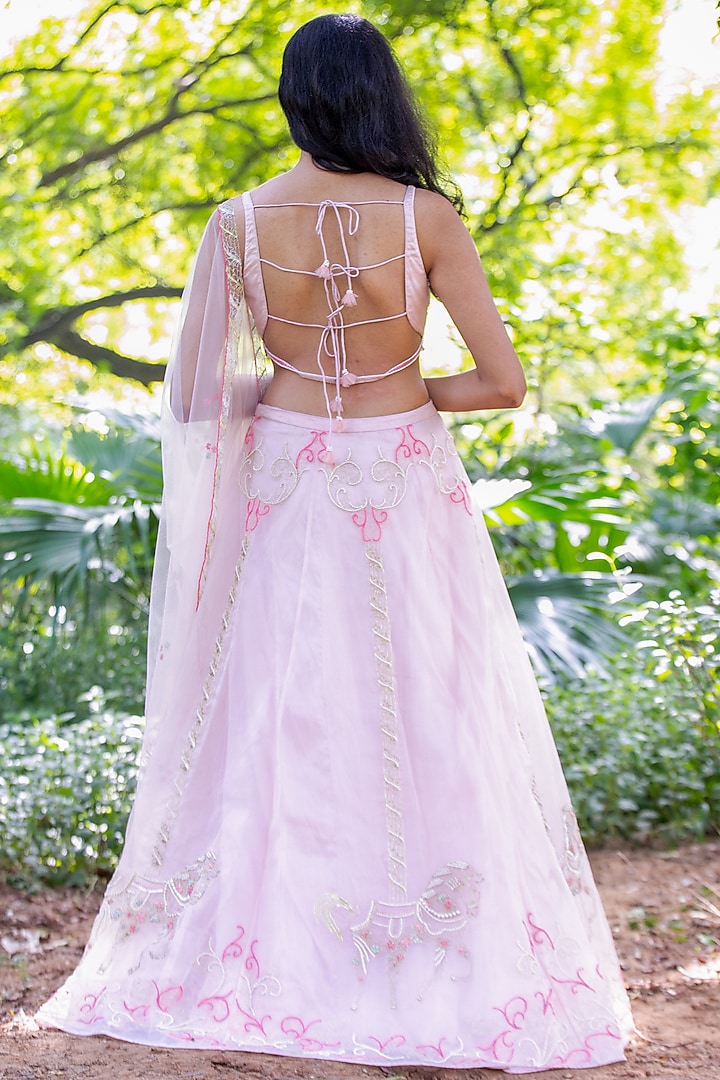 Pale Pink Embroidered Wedding Lehenga Set by Salt and Spring at Pernia's Pop Up Shop