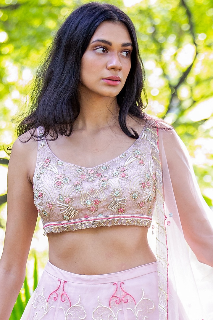 Pale Pink Embroidered Wedding Lehenga Set by Salt and Spring at Pernia's Pop Up Shop