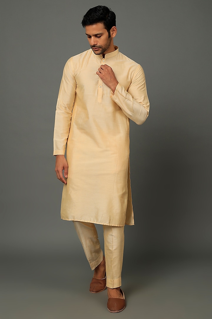 Gold Cotton Silk Kurta Set by SALVE