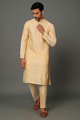 Gold Cotton Silk Kurta Set by SALVE