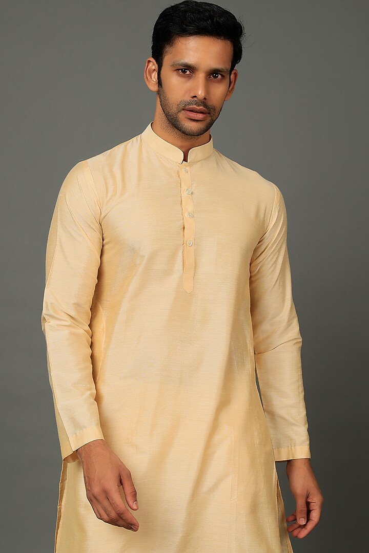 Gold Cotton Silk Kurta Set by SALVE at Pernia's Pop Up Shop