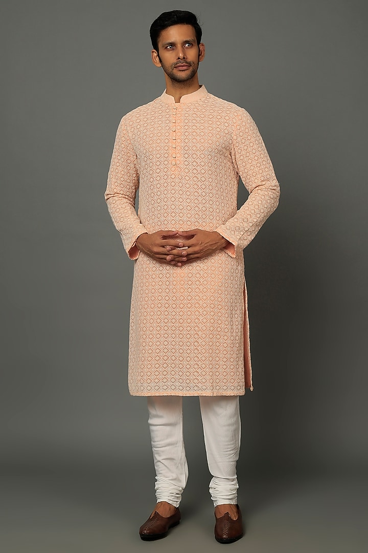 Blush Pink Embroidered Kurta Set by SALVE at Pernia's Pop Up Shop