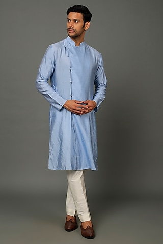 Sapphire Blue Cotton Silk Kurta Set by SALVE