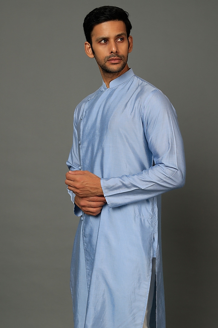 Sapphire Blue Cotton Silk Kurta Set by SALVE at Pernia's Pop Up Shop