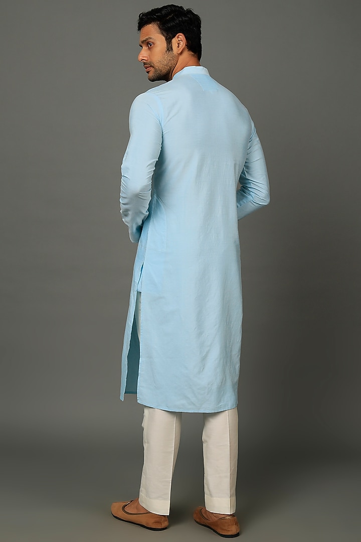 Pigeon Blue Silk Kurta Set by SALVE at Pernia's Pop Up Shop