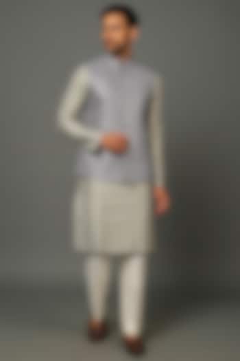 Steel Grey Embroidered Bundi Jacket by SALVE at Pernia's Pop Up Shop