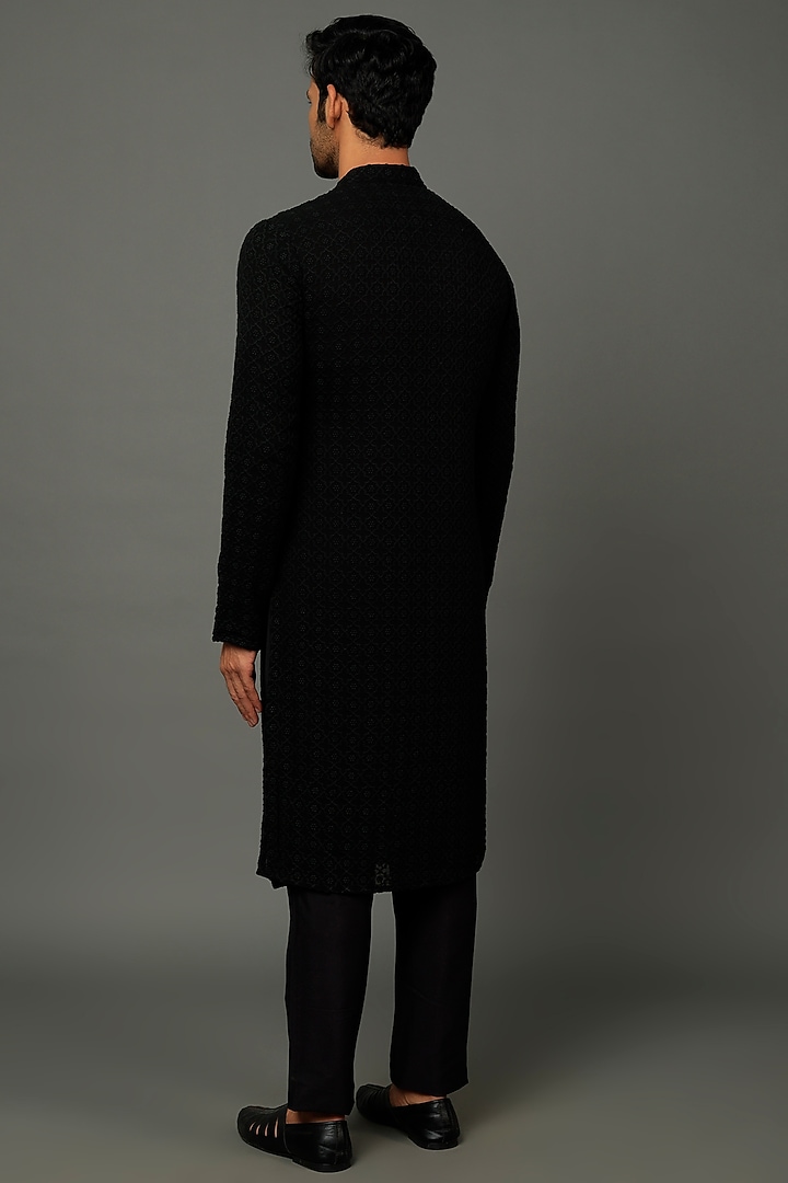 Night Black Embroidered Kurta Set by SALVE at Pernia's Pop Up Shop