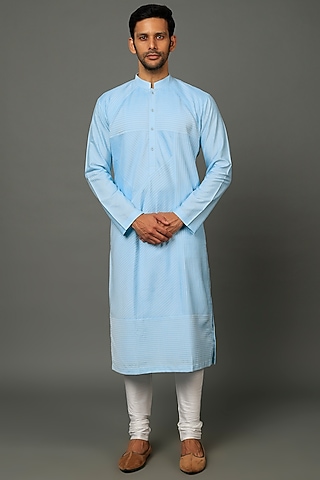 Sky Blue Silk Kurta Set by SALVE
