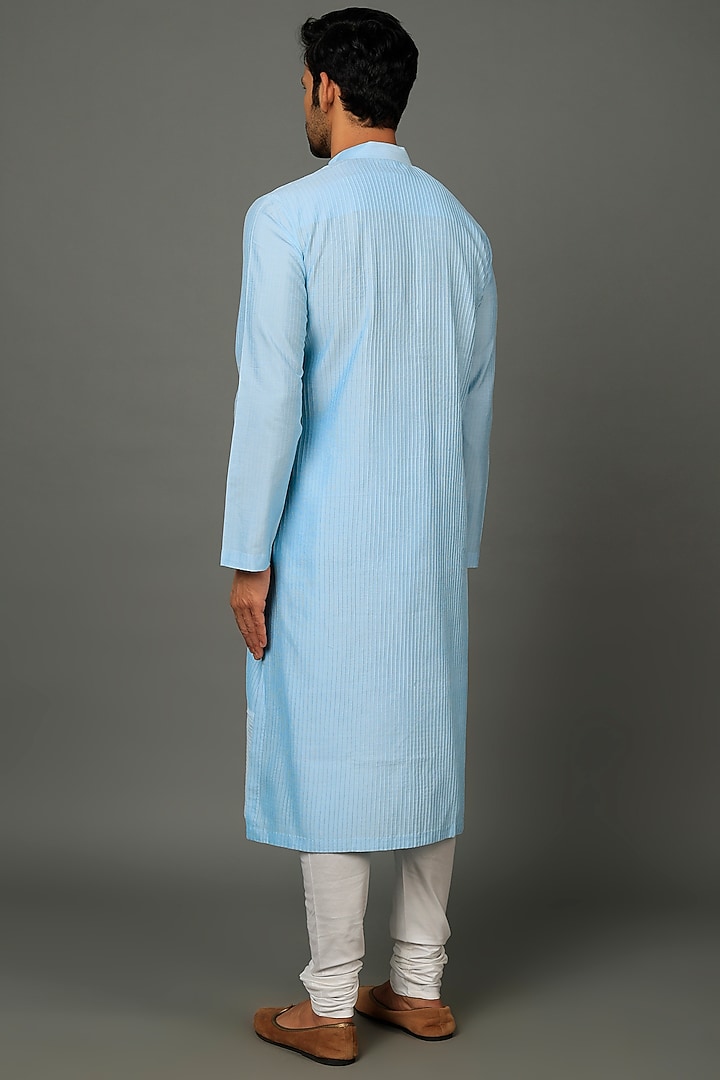 Sky Blue Silk Kurta Set by SALVE at Pernia's Pop Up Shop
