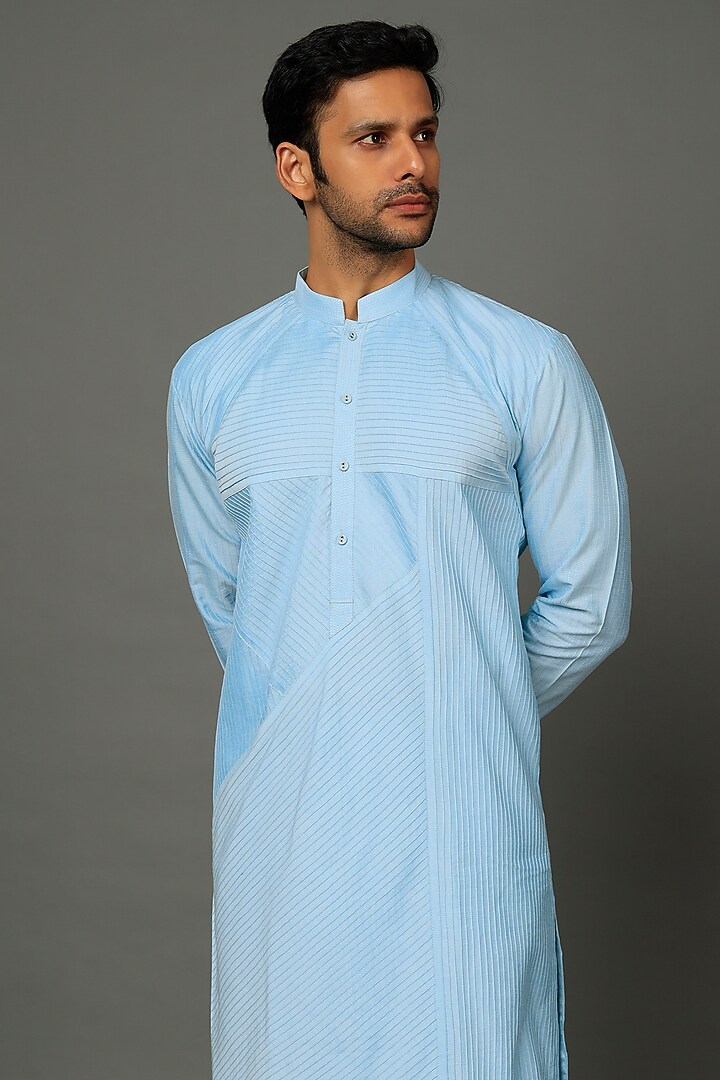 Sky Blue Silk Kurta Set by SALVE at Pernia's Pop Up Shop