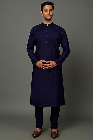Midnight Blue Silk Cotton Kurta Set by SALVE