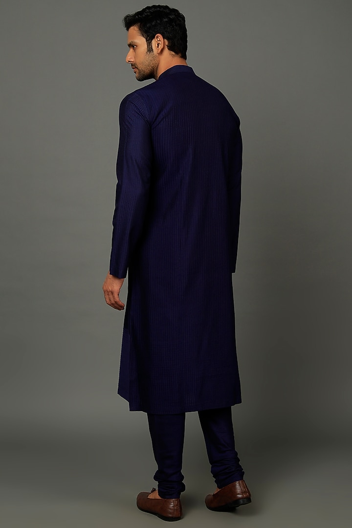 Midnight Blue Silk Cotton Kurta Set by SALVE at Pernia's Pop Up Shop