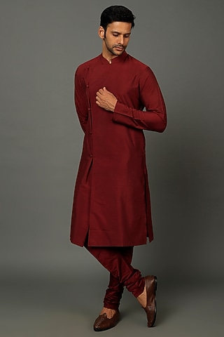 Maroon Silk Kurta Set by SALVE