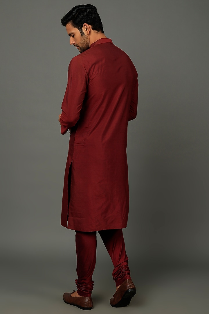 Maroon Silk Kurta Set by SALVE at Pernia's Pop Up Shop