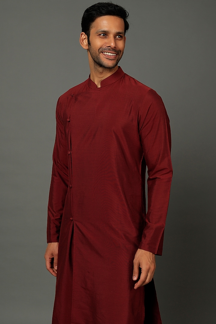 Maroon Silk Kurta Set by SALVE at Pernia's Pop Up Shop