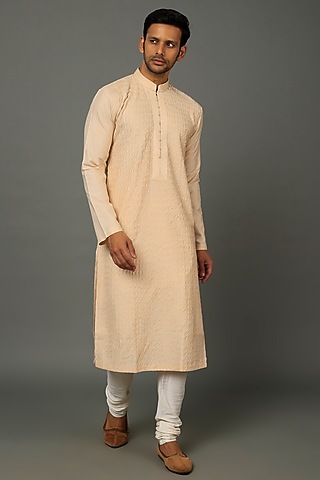 Beige Silk Kurta Set by SALVE
