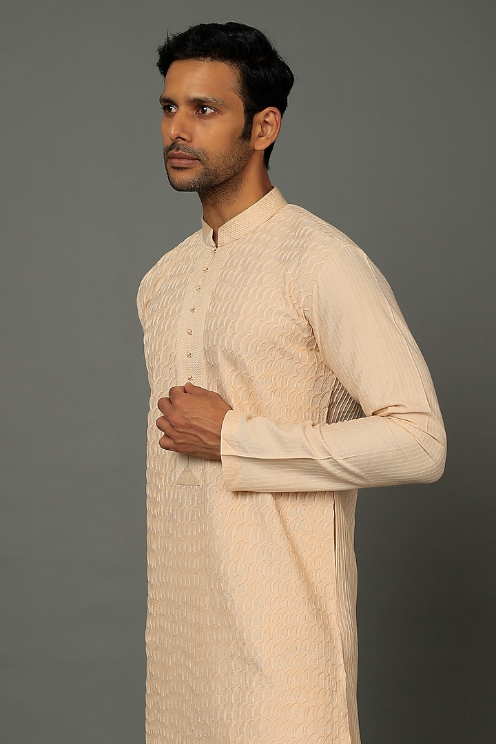 Beige Silk Kurta Set by SALVE at Pernia's Pop Up Shop