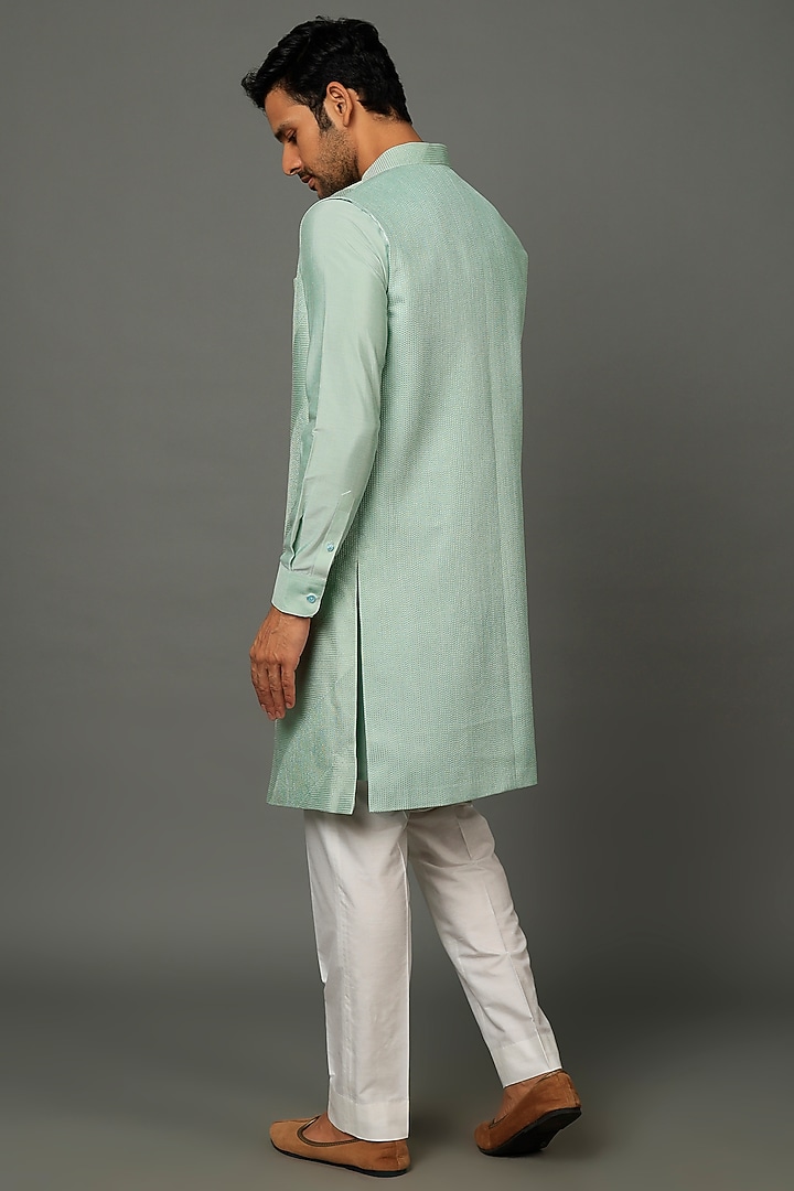 Mint Green Silk Wedding Indowestern Set by SALVE at Pernia's Pop Up Shop