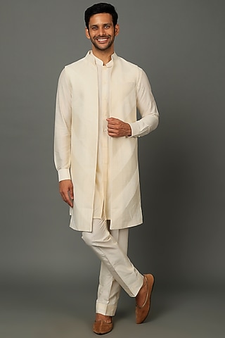 Ivory Silk Indowestern Set by SALVE