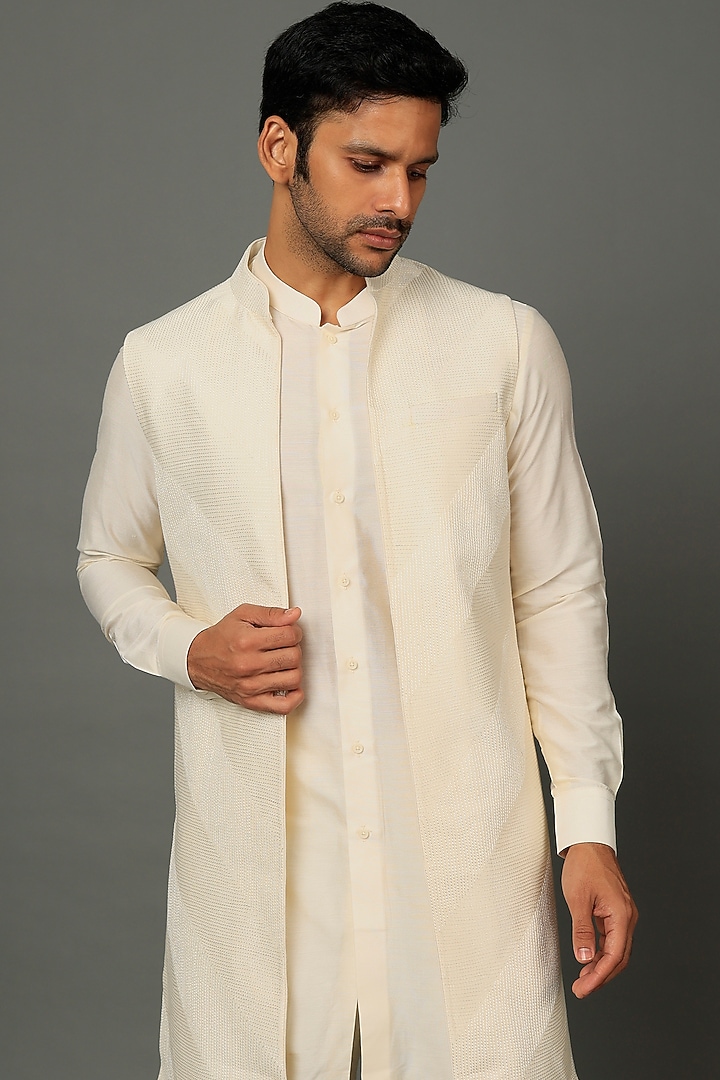 Ivory Silk Wedding Indowestern Set by SALVE at Pernia's Pop Up Shop