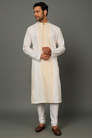 Ivory & Beige Silk Cotton Kurta Set by SALVE
