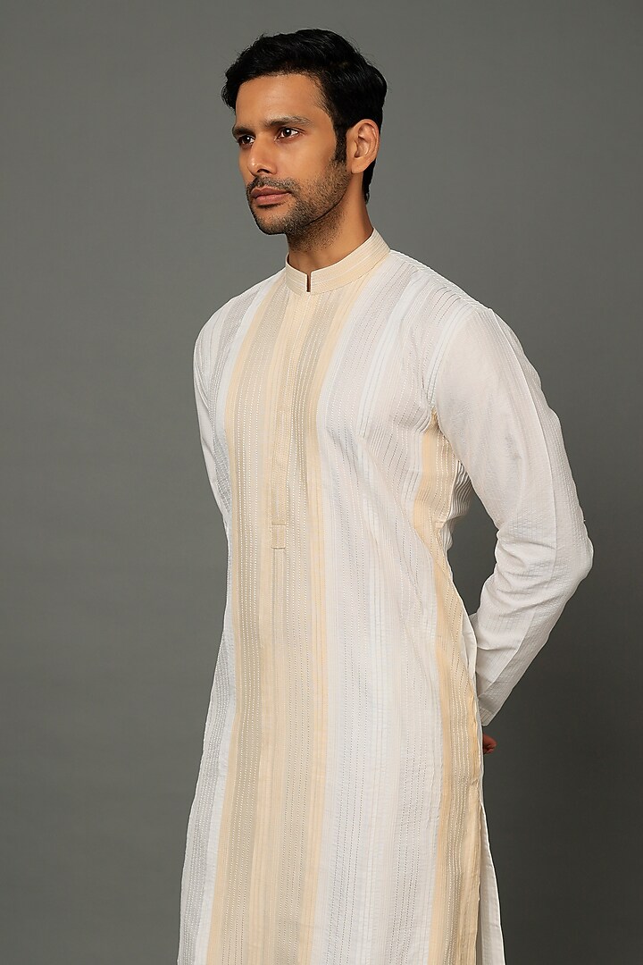 Ivory & Beige Silk Cotton Kurta Set by SALVE at Pernia's Pop Up Shop