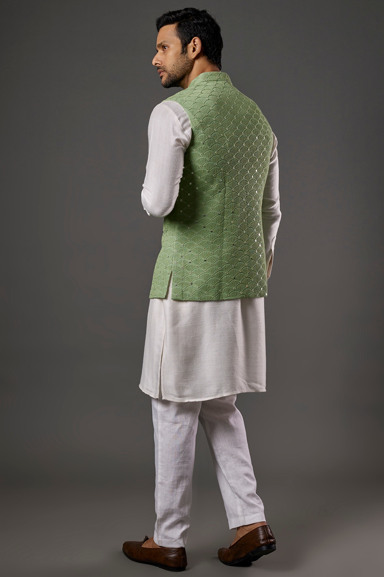 Buy See Designs Men Off White Kurta Pajama & Maroon Sequence Woven Design Nehru  Jacket (Set of 3) online