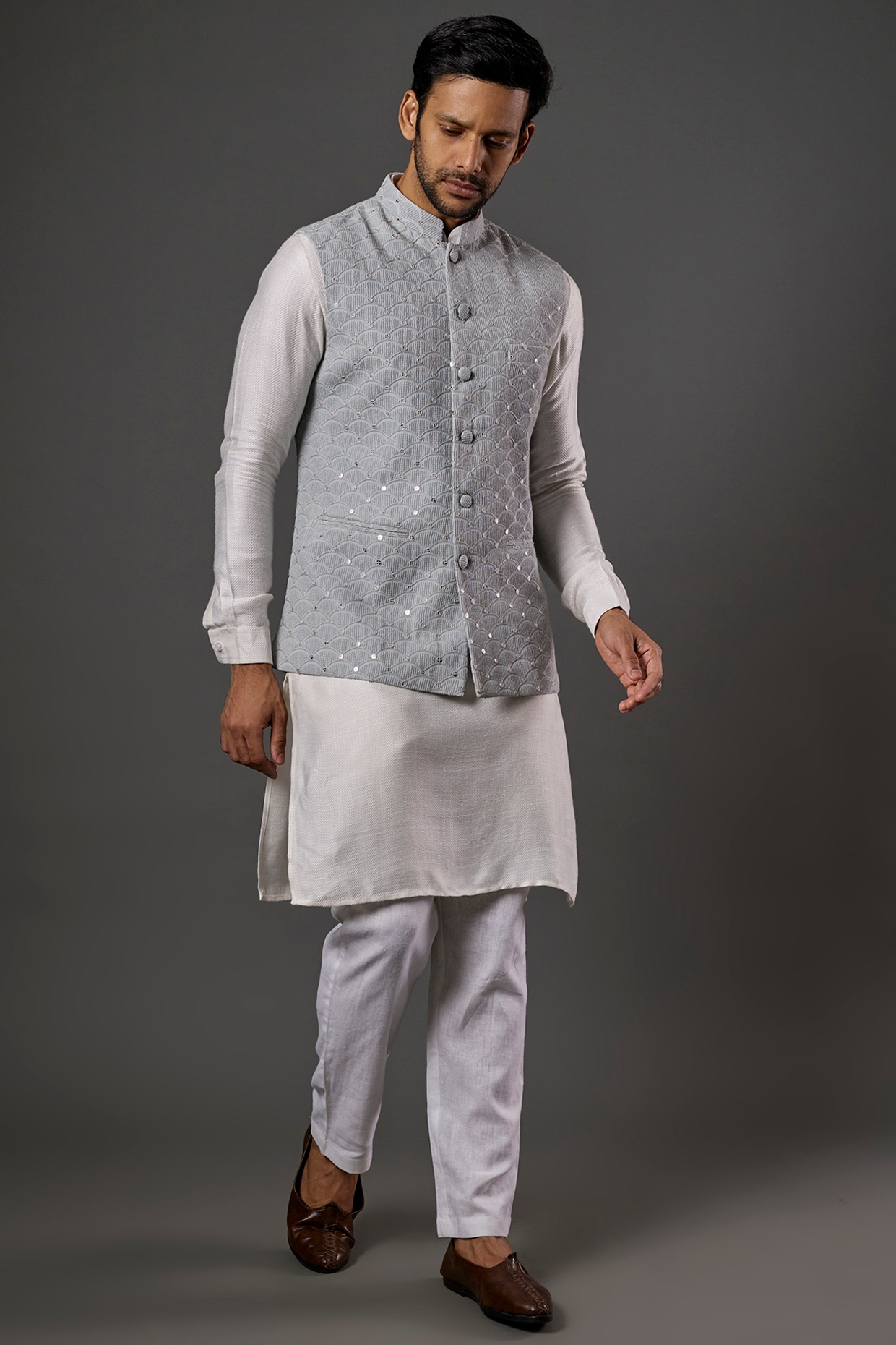 Buy Silver Lampi Lining Cotton Mul Embroidered Nehru Jacket For Men by Itrh  Online at Aza Fashions.
