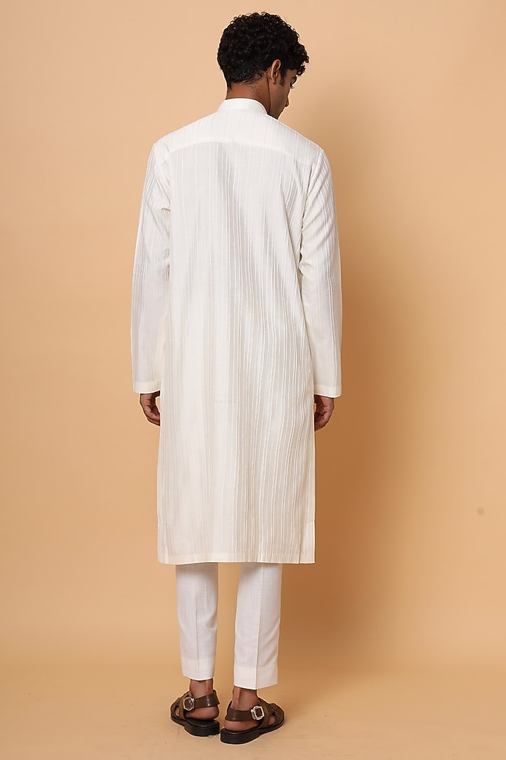 White Cotton Silk Embroidered Kurta Set by SALVE at Pernia's Pop Up Shop