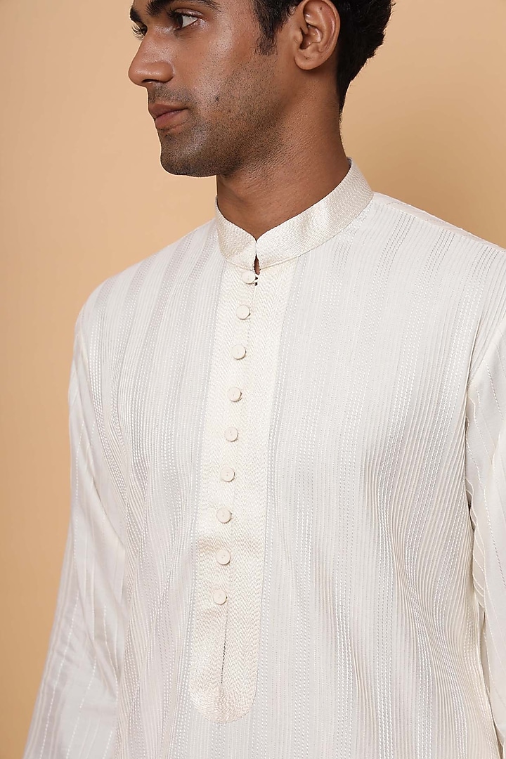 White Cotton Silk Embroidered Kurta Set by SALVE at Pernia's Pop Up Shop