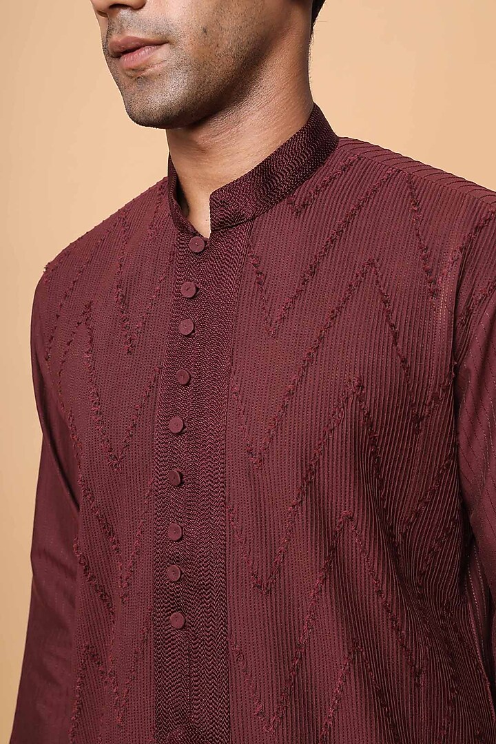 Maroon Cotton Silk Kurta Set by SALVE at Pernia's Pop Up Shop